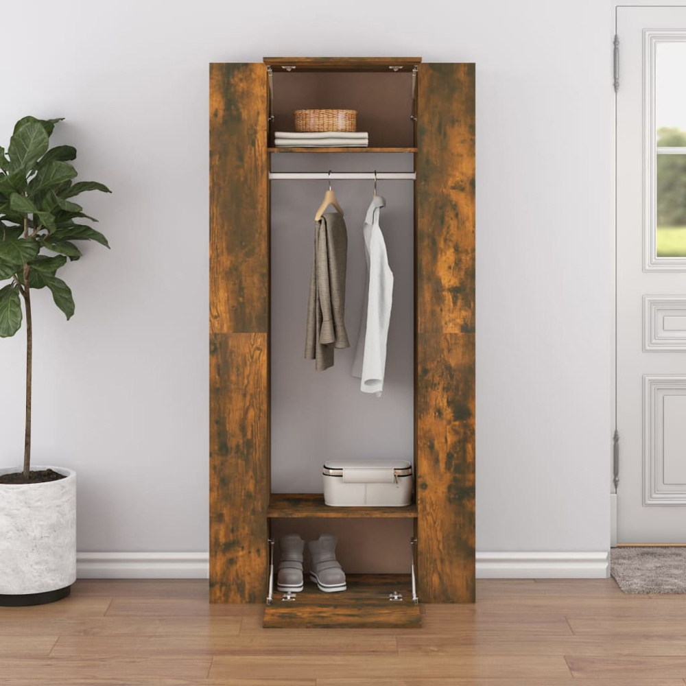 vidaXL 2 Door 6 Shelf Smoked Oak Hallway Cabinet with Rail Image 8