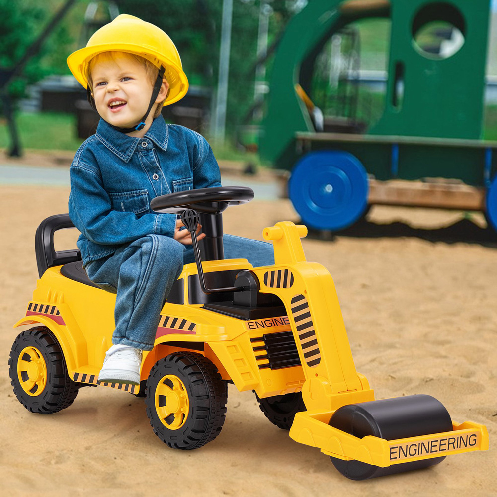 Costway Kids Yellow Ride On Road Roller with Adjustable Roller and Anti-Tipping Block Image 2