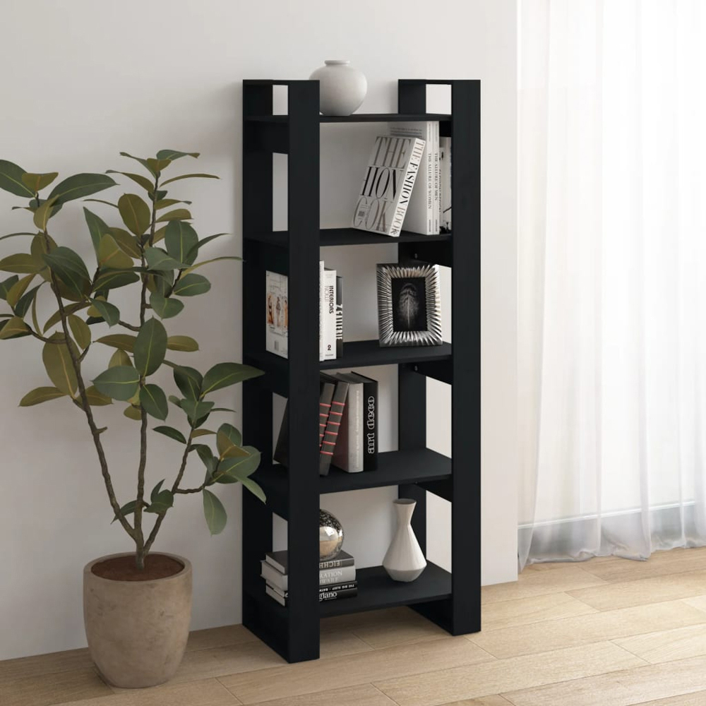 vidaXL 5 Shelf Black Solid Pine Wood Bookcase Image 1