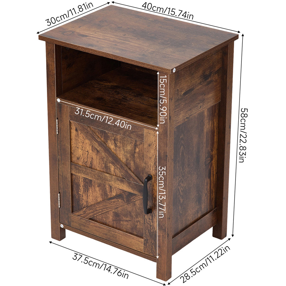 Living and Home Single Door Single Shelf Brown Bedside Table Image 9