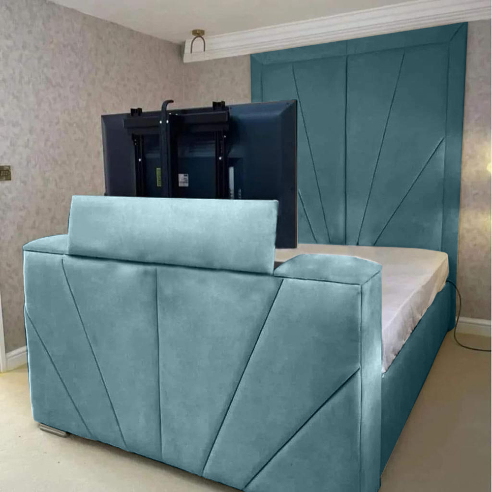 Eleganza Home Rosie Super King Size Duck Egg Plush Velvet TV Bed Frame with Headboard Image