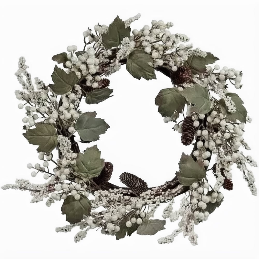 Marco Paul Snow Dusted Winter Artificial Christmas Wreath with Red Berries 60cm Image 1