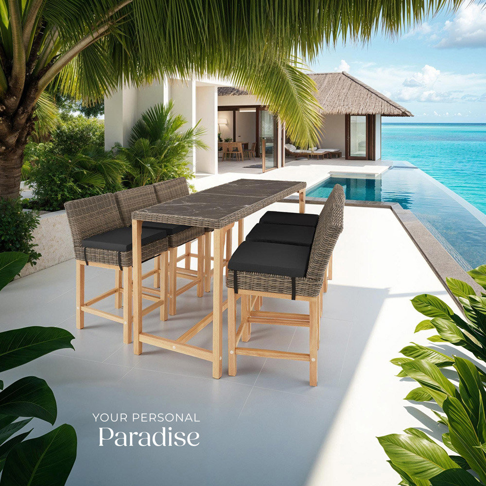 tectake Lovas Latina 6 Seater Poly Rattan Garden Bar Dining Table Nature Image 8