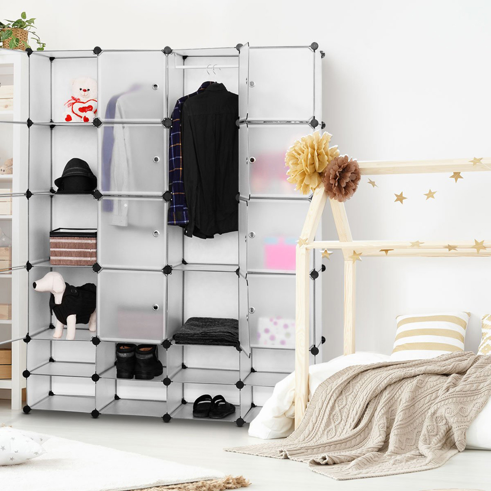 Costway 16 Cube Portable Wardrobe with Hanging Rods Image 5