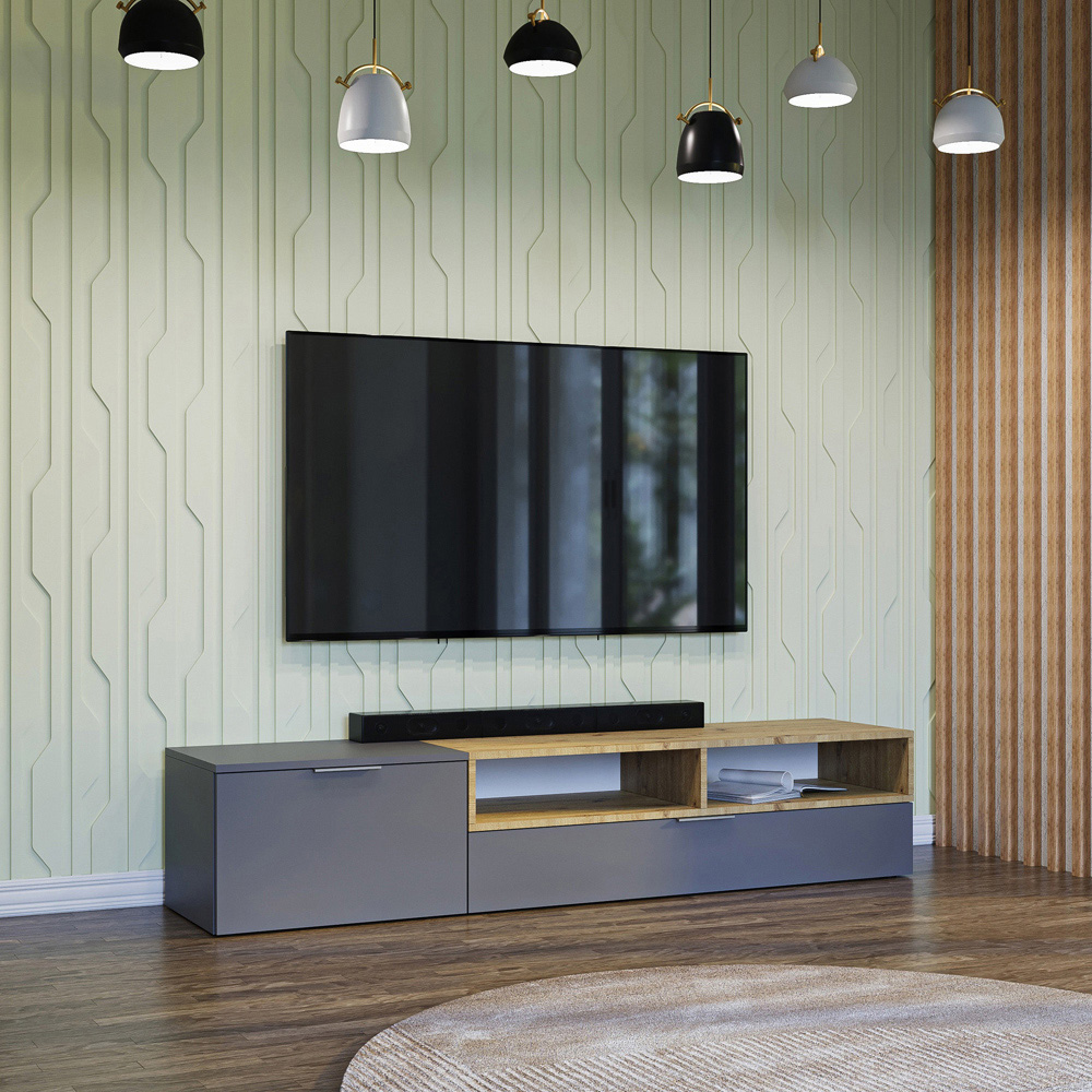Shefa Marocco 2 Door 2 Shelf Graphite Grey and Artisan Oak TV Unit Image 3