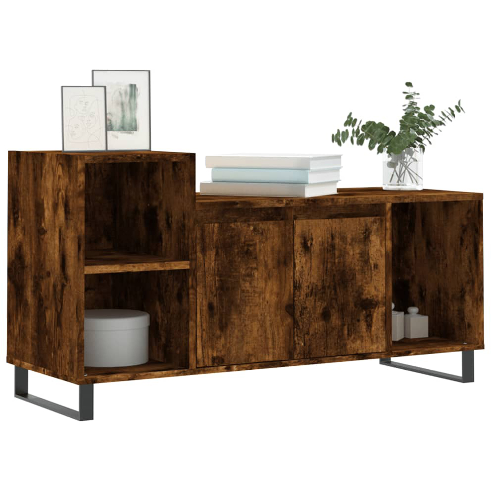 vidaXL 2 Door 3 Open Shelf Brown TV Cabinet with Black Metal Legs Image 8