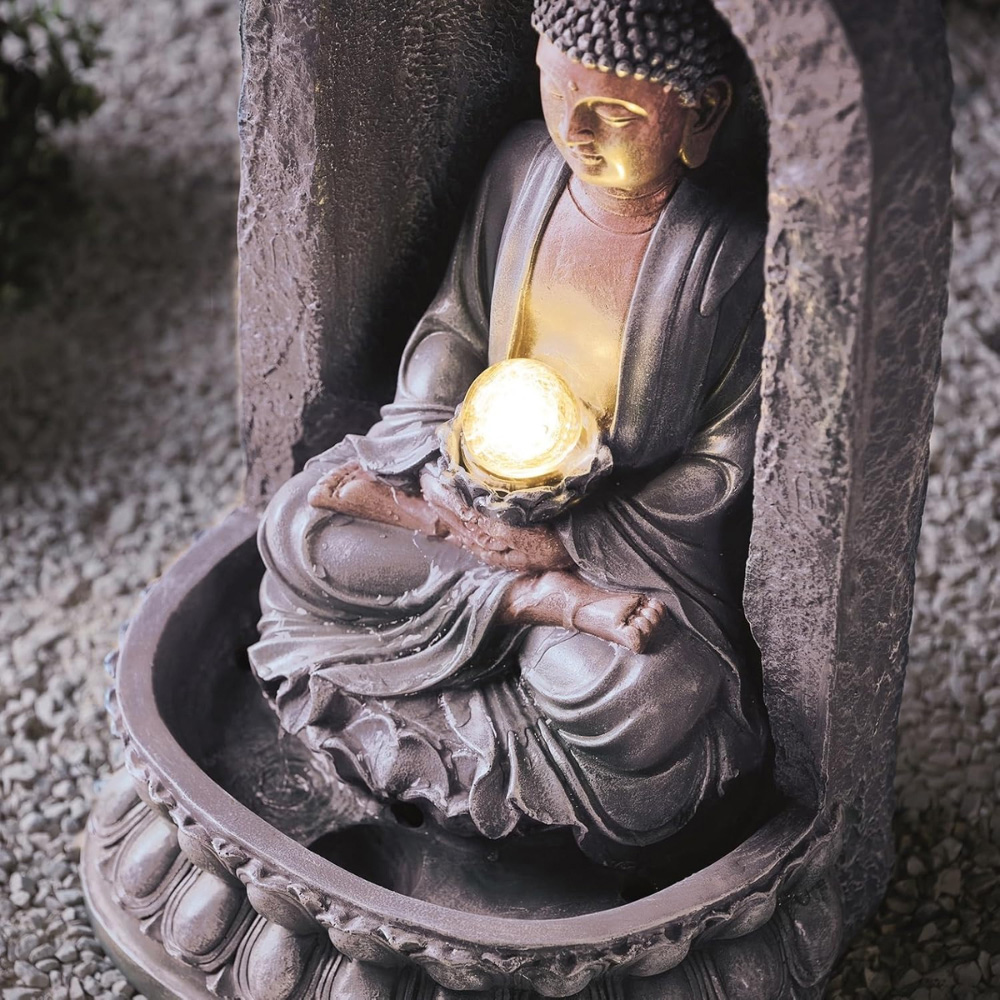 Serenity Stone Buddha Mains Powered LED Water Feature Image 4