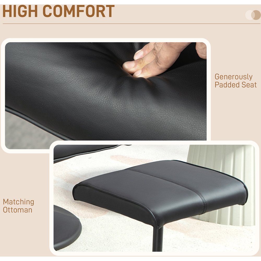 HOMCOM Black PU Leather Upholstered Recliner Chair and Footstool Image 6
