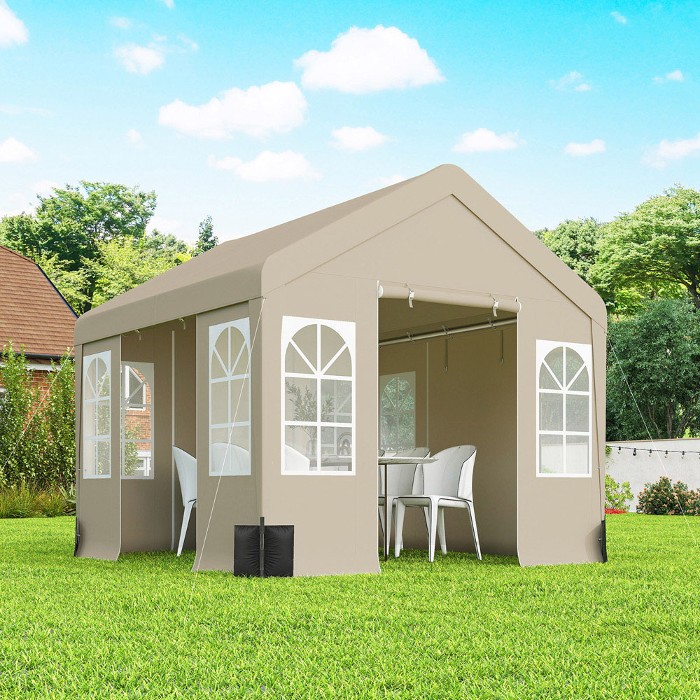 Outsunny 3 x 3m Beige Cathedral Style Gazebo with Sidewalls Image 3