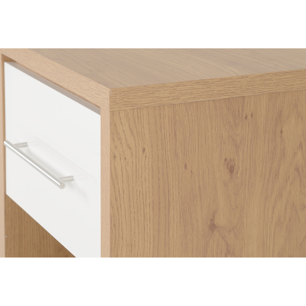 Seconique Seville Single Drawer White Gloss Light Oak Effect Veneer Bedside Table Image 5