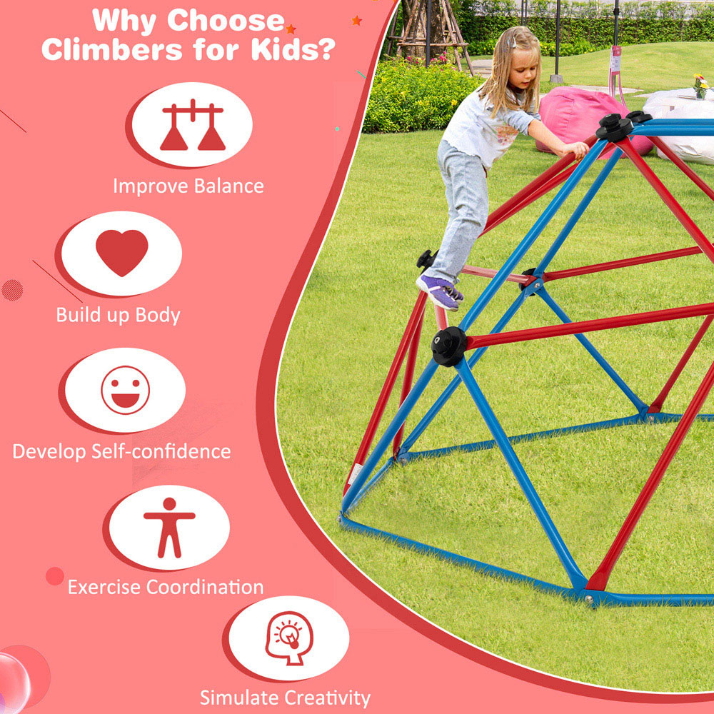 Costway Blue and Red Kids Geometric Dome Climber 6ft Image 6