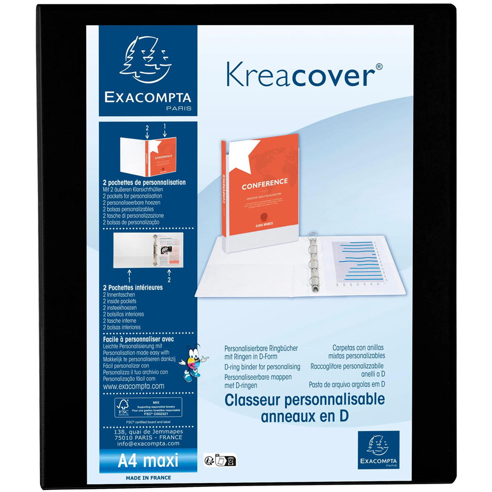 Exacompta Kreacover Black PP 4D Ring Binder with 3 Pockets 25mm 10 Pack Image 3