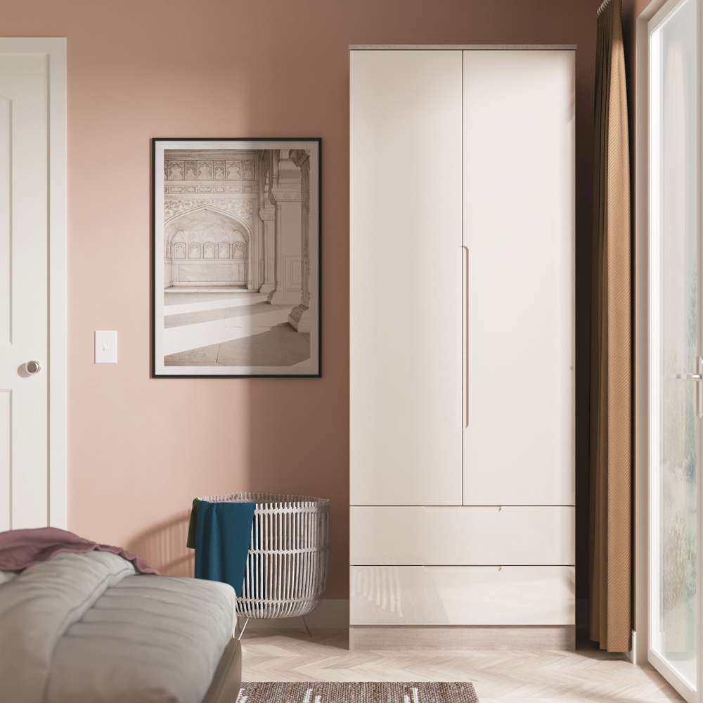 Crowndale Milan 2 Door 2 Drawer Kashmir Gloss and Grey Oak Tall Wardrobe Ready Assembled Image 9