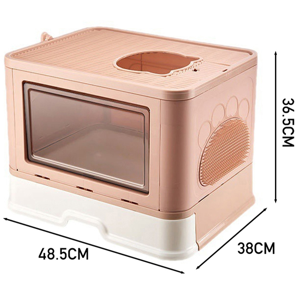 H&O Direct Enclosed Pink Cat Litter Box with Self Grooming Brush and Scoop Image 3