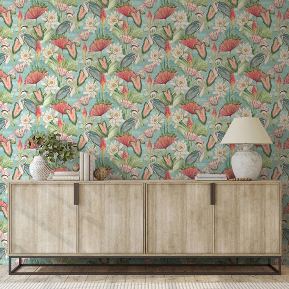 Esselle Home Waterlily Lake Soft Blue Wallpaper Image 3
