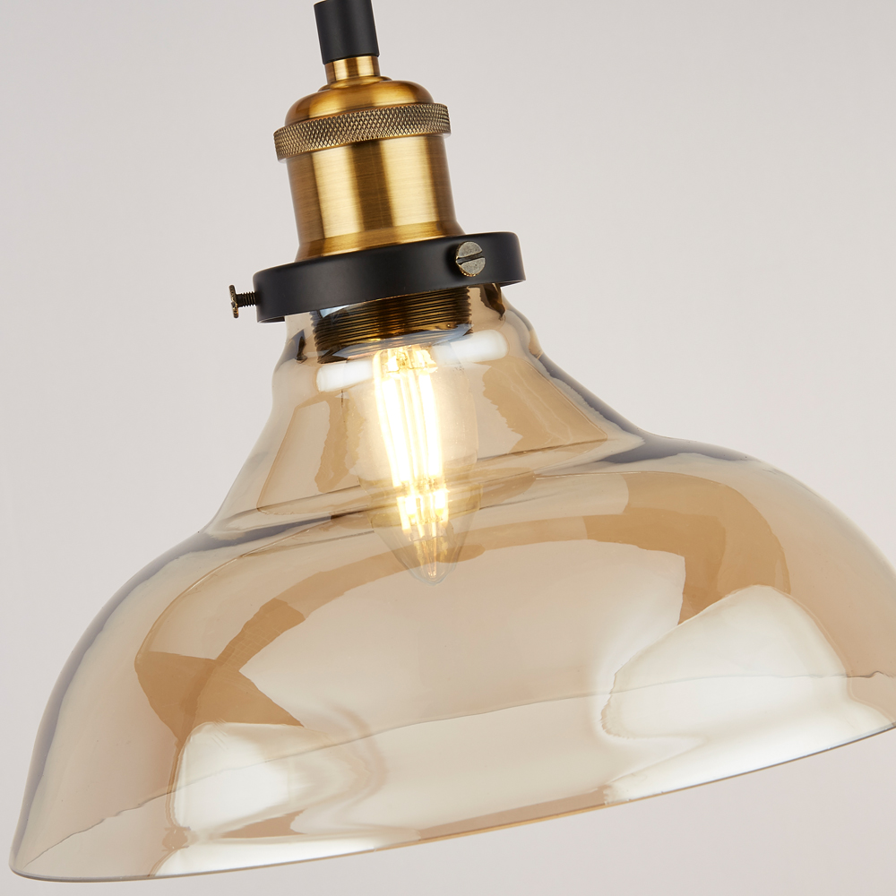 Lighting Collection 3 Light Bar Amber and Brass Pendant Light Image 4