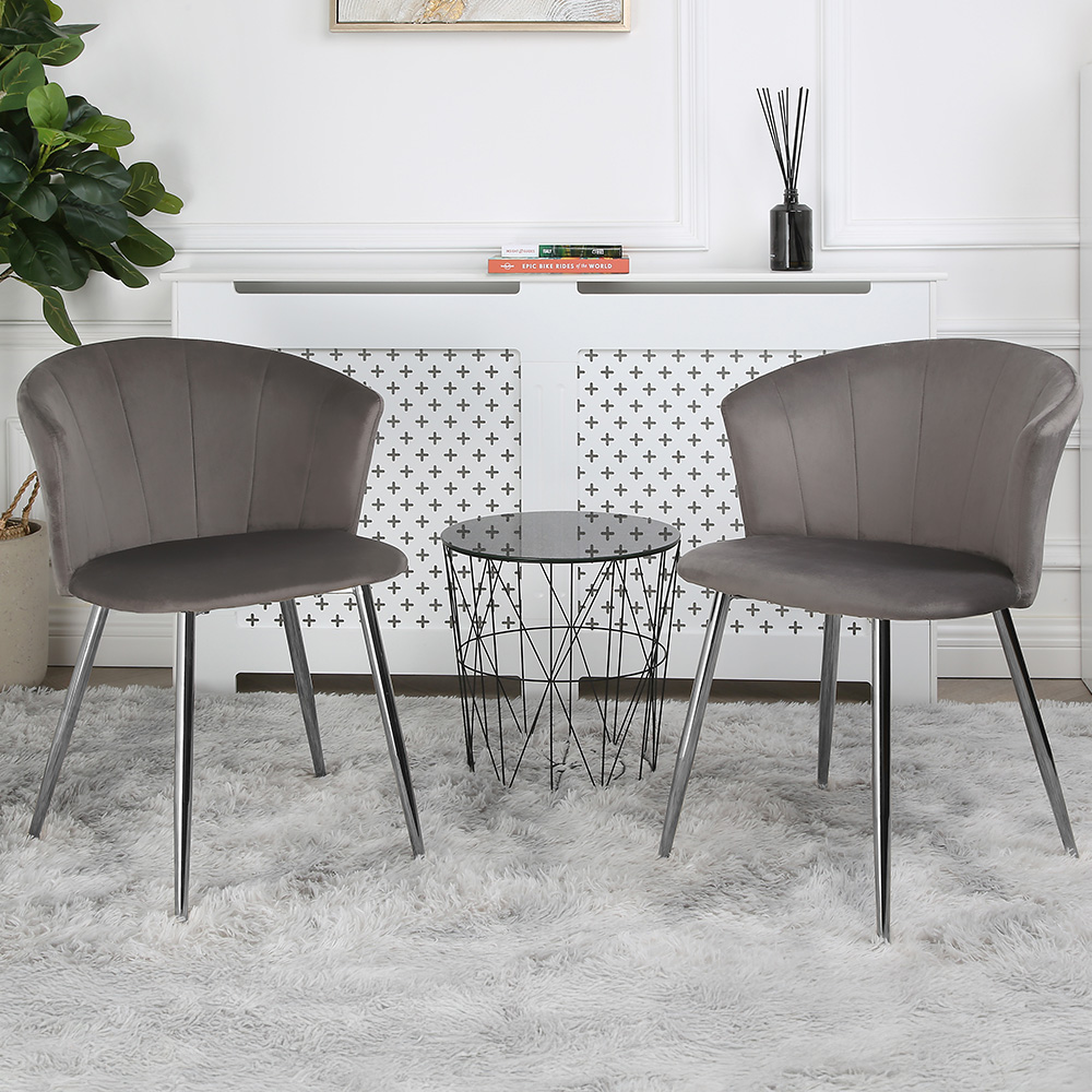 Home Garden Direct Mill Set of 2 Grey Velvet Dining Chairs with Silver Legs Image 1