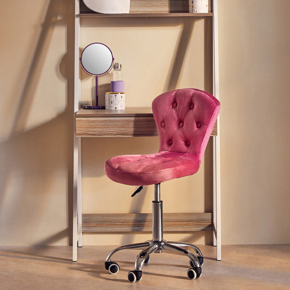 Premier Housewares Pink Velvet Buttoned Home Office Chair Image 9