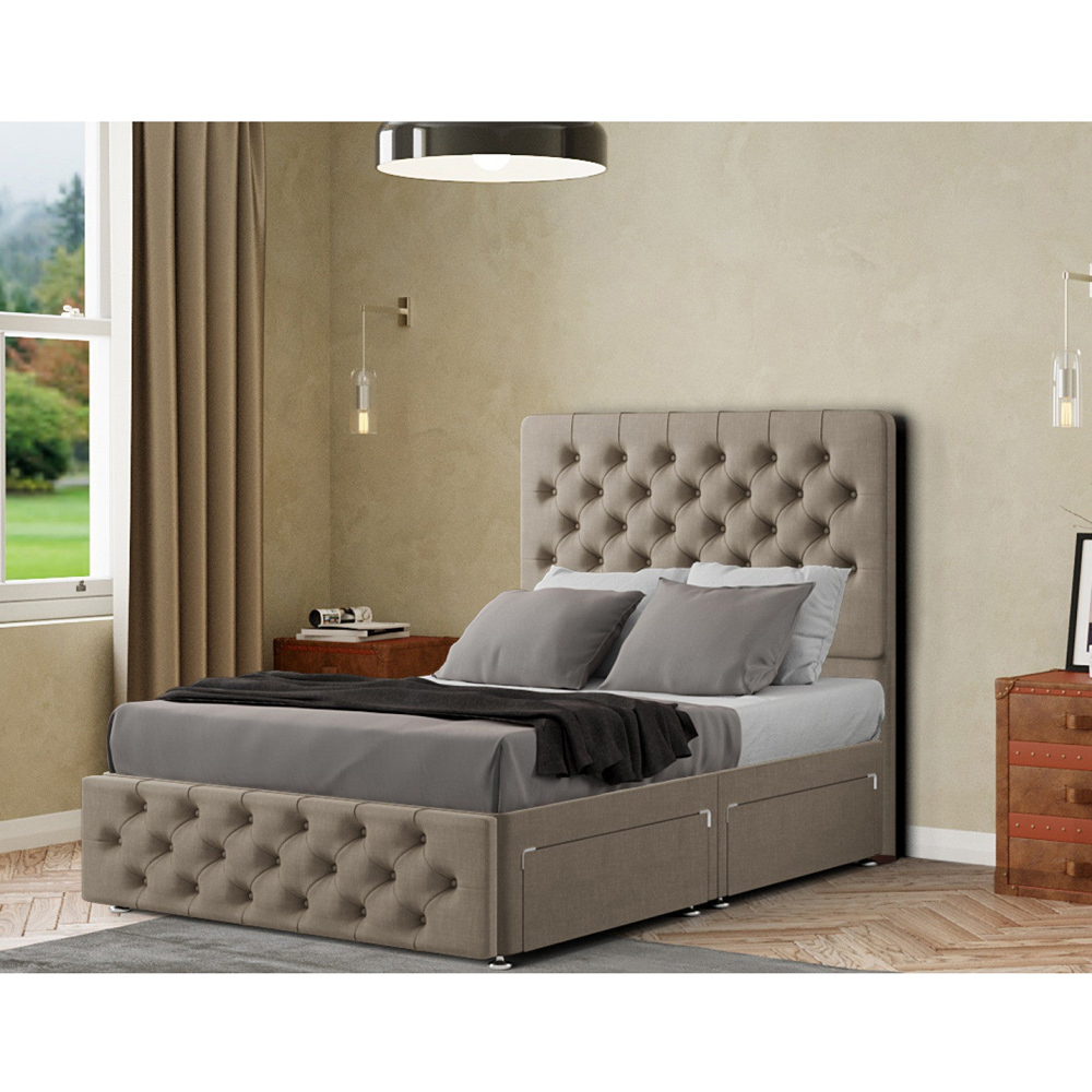 Portland Mary Chesterfield King Size Cream Divan Bed Frame with 2 Drawers and Headboard Image 3