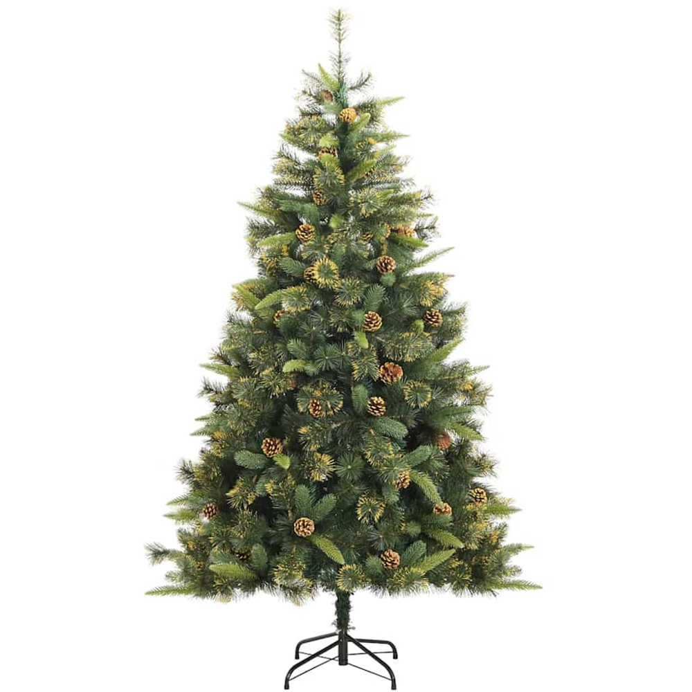 vidaXL Pre-Lit Pink Baubles and Pinecones Green Artificial Christmas Tree 7ft Image 5