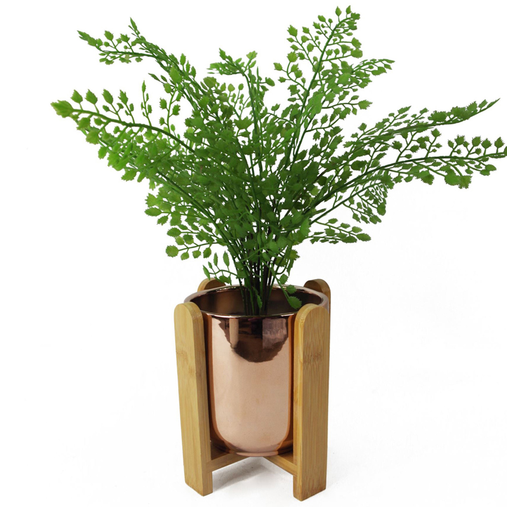 Leaf Ceramic Gold Planter with Bamboo Stand Image 2