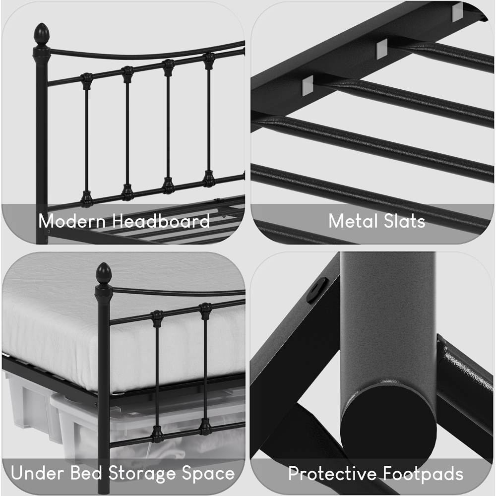 Vida Designs Paris Small Double Black Metal Bed Frame Image 6