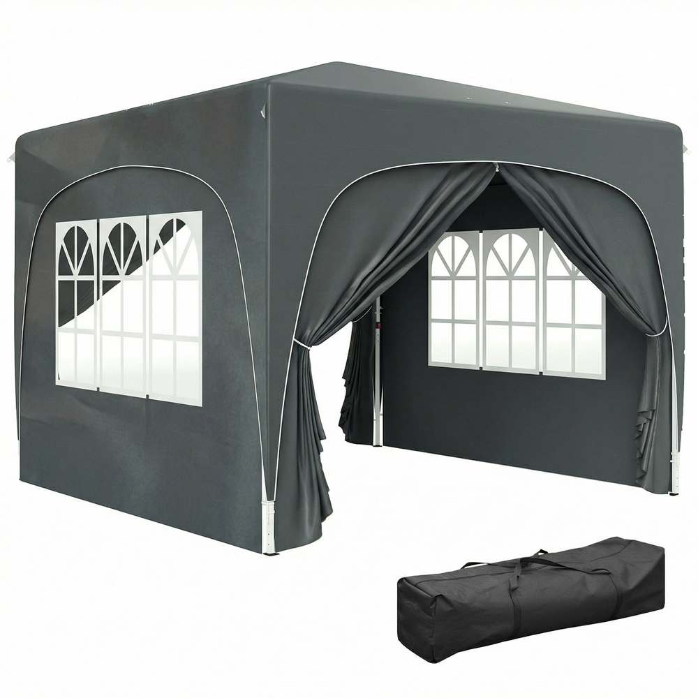 Outsunny 3 x 3m Dark Grey Pop-Up Gazebo with Sides and Carry Bag Image 2
