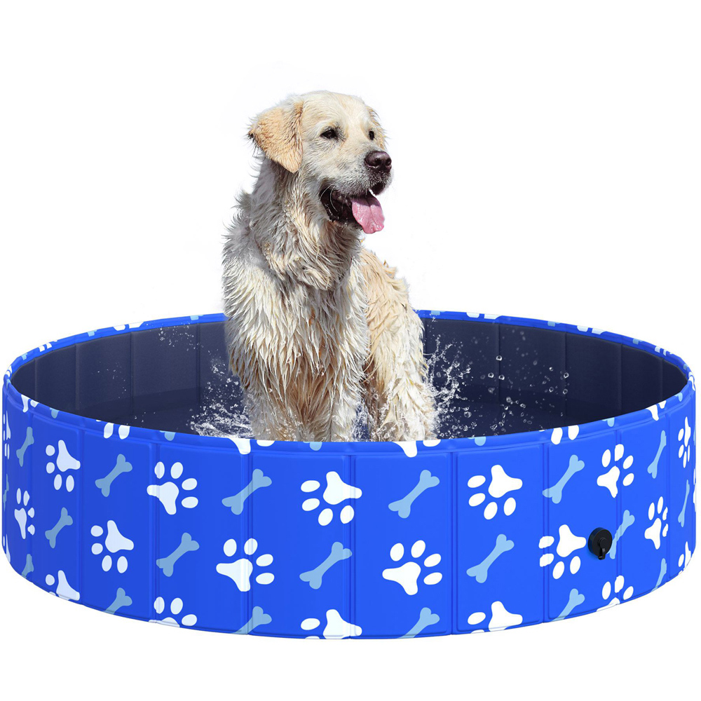 PawHut 120cm Foldable Printed Paddling Pool Blue and White Image 3