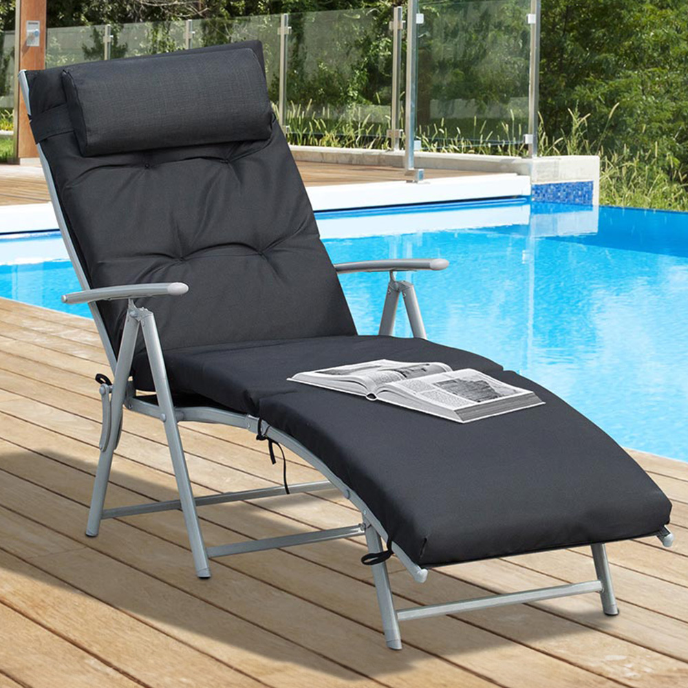 Outsunny Sun Lounger Recliner Black Image 1