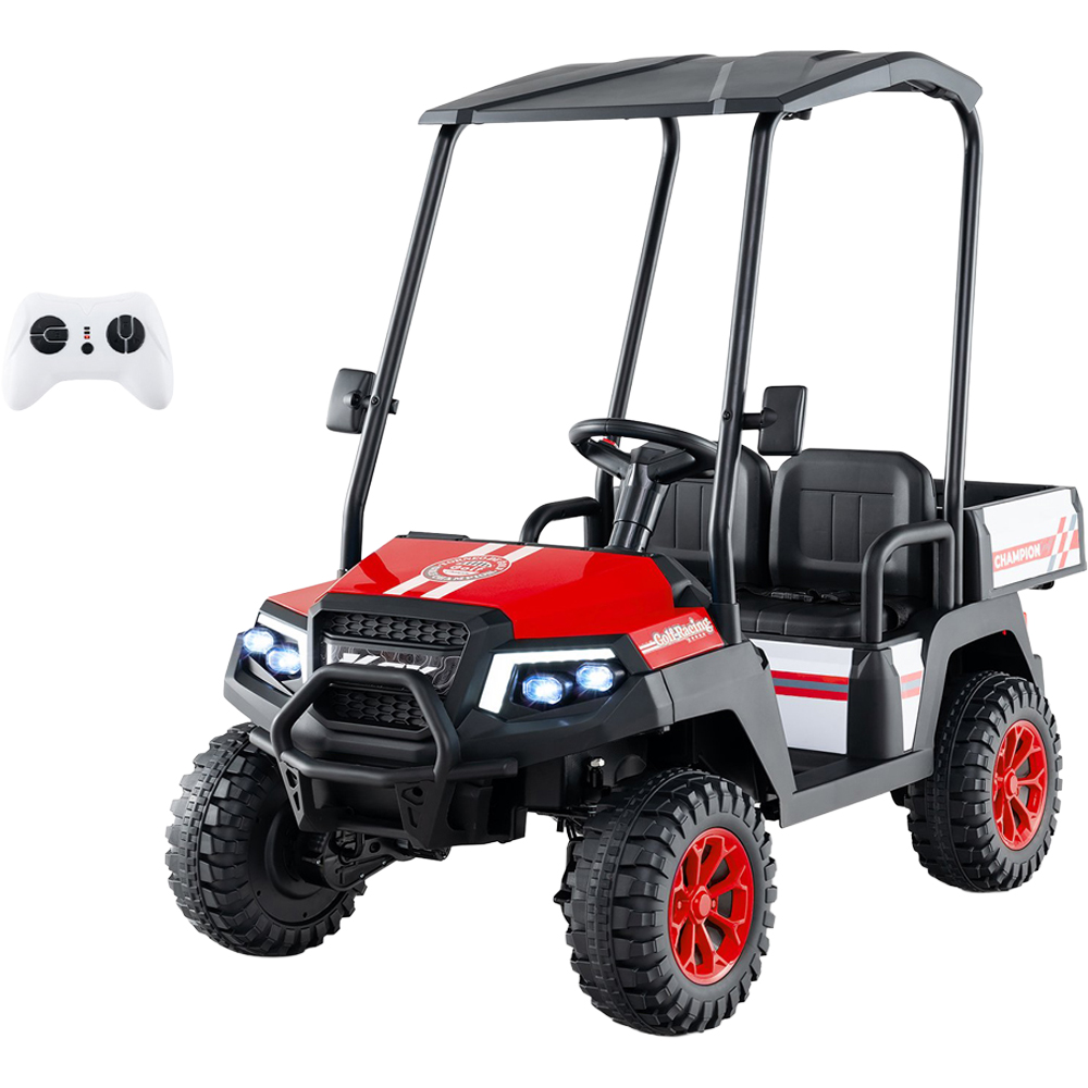 Costway Kids 2 Seater Red 4WD Ride On Golf Cart Car with Dump Bed 24V Image 1
