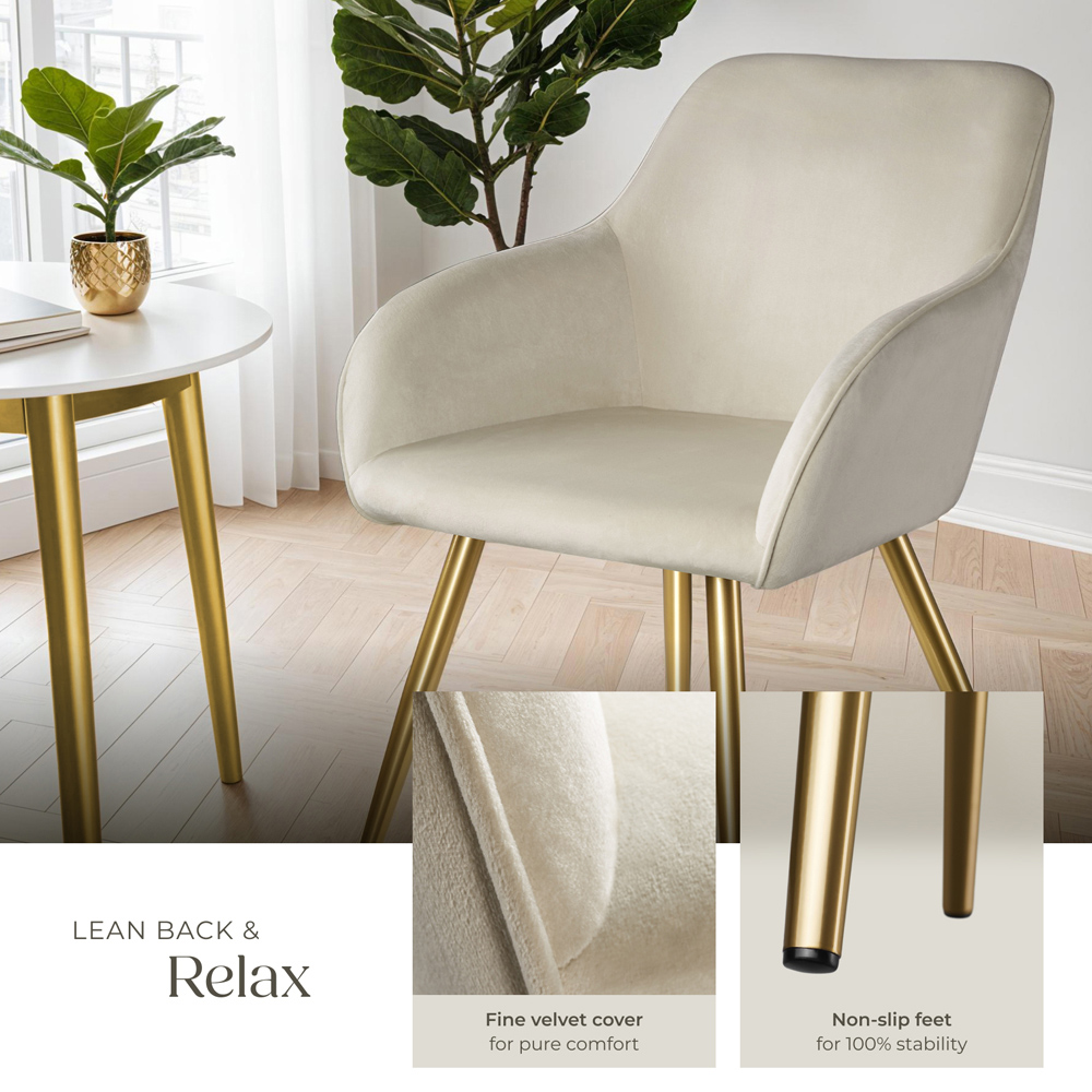 tectake Marilyn Cream and Gold Velvet Look Padded Accent Chair Image 4