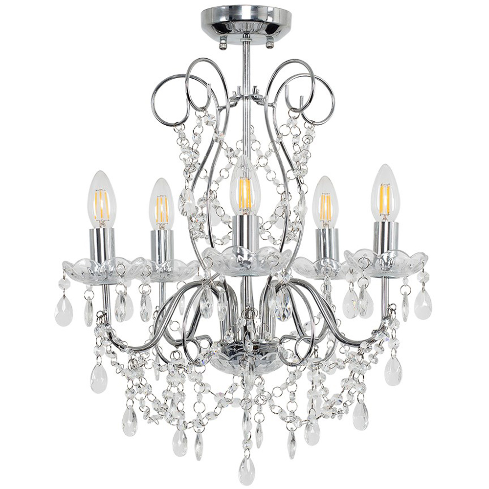 ValueLights 5 Way Crystal Droplet Chandelier Image 1
