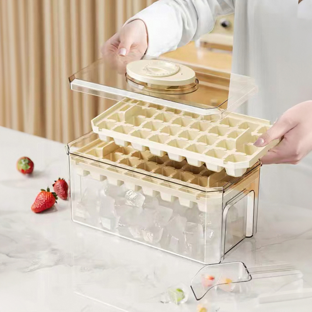 Living and Home Cream 64 Grid Press Type Ice Cube Mold Box Image 7