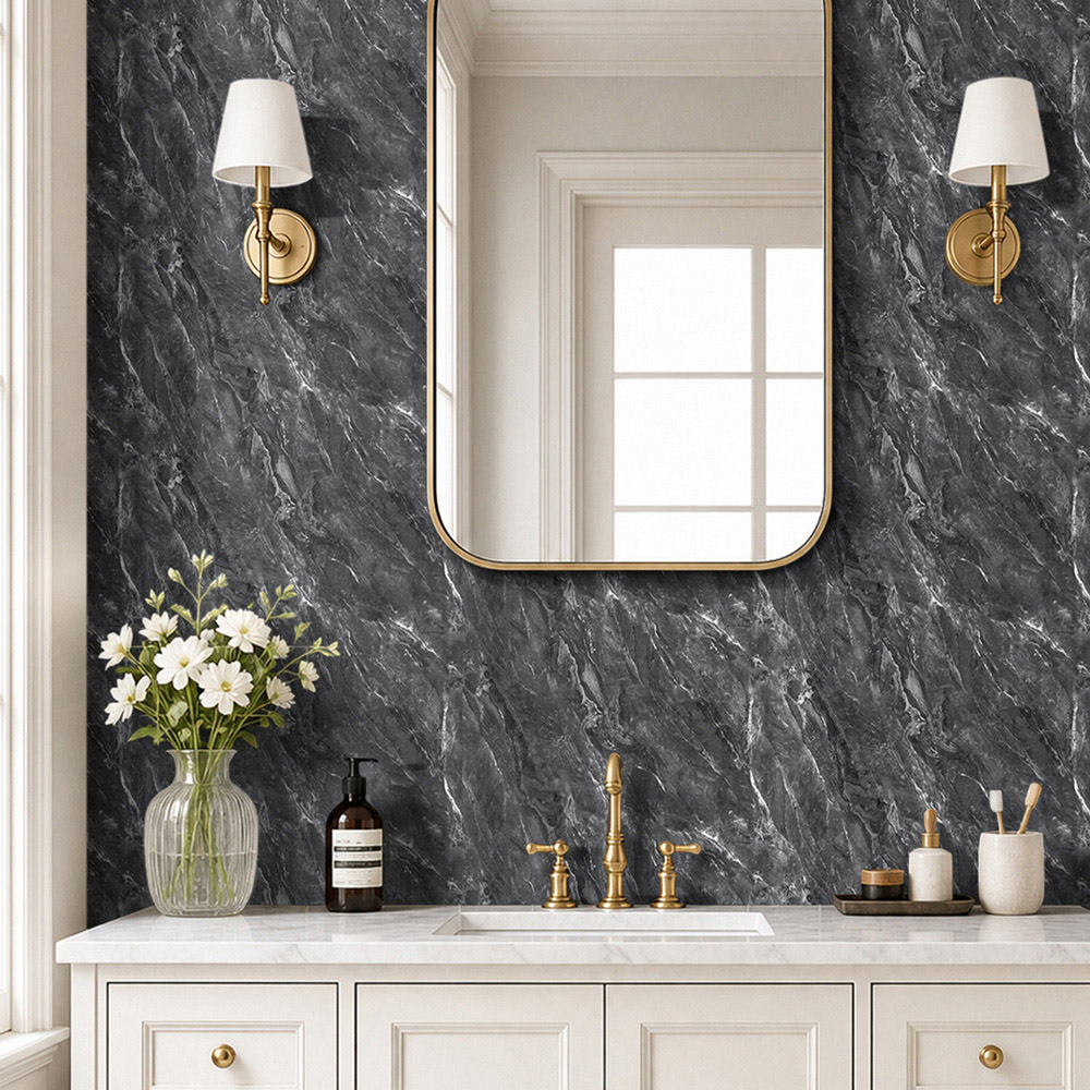 Living and Home Marble Pattern Dark Grey Self-Adhesive Marble Wall Tile Sticker Image 5