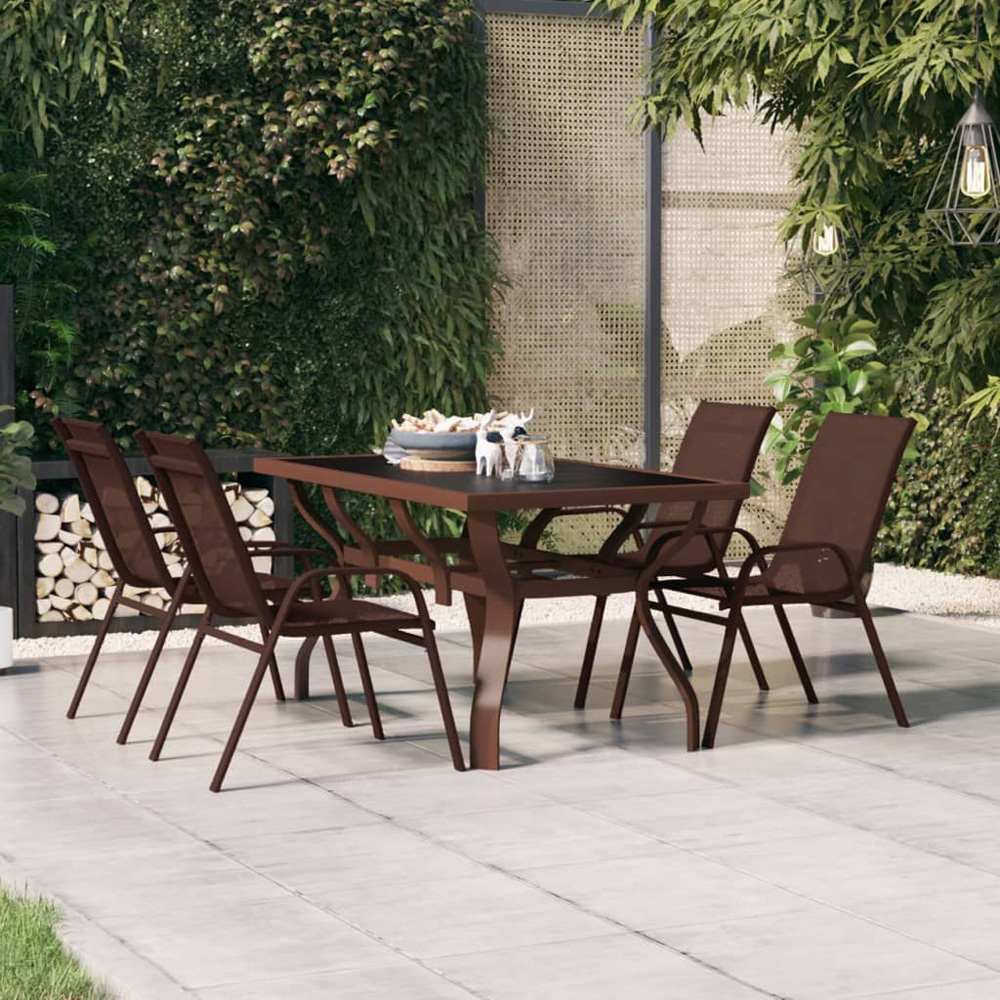 vidaXL 4 Seater Metal Rectangular Garden Dining Table Brown and Black Image 1