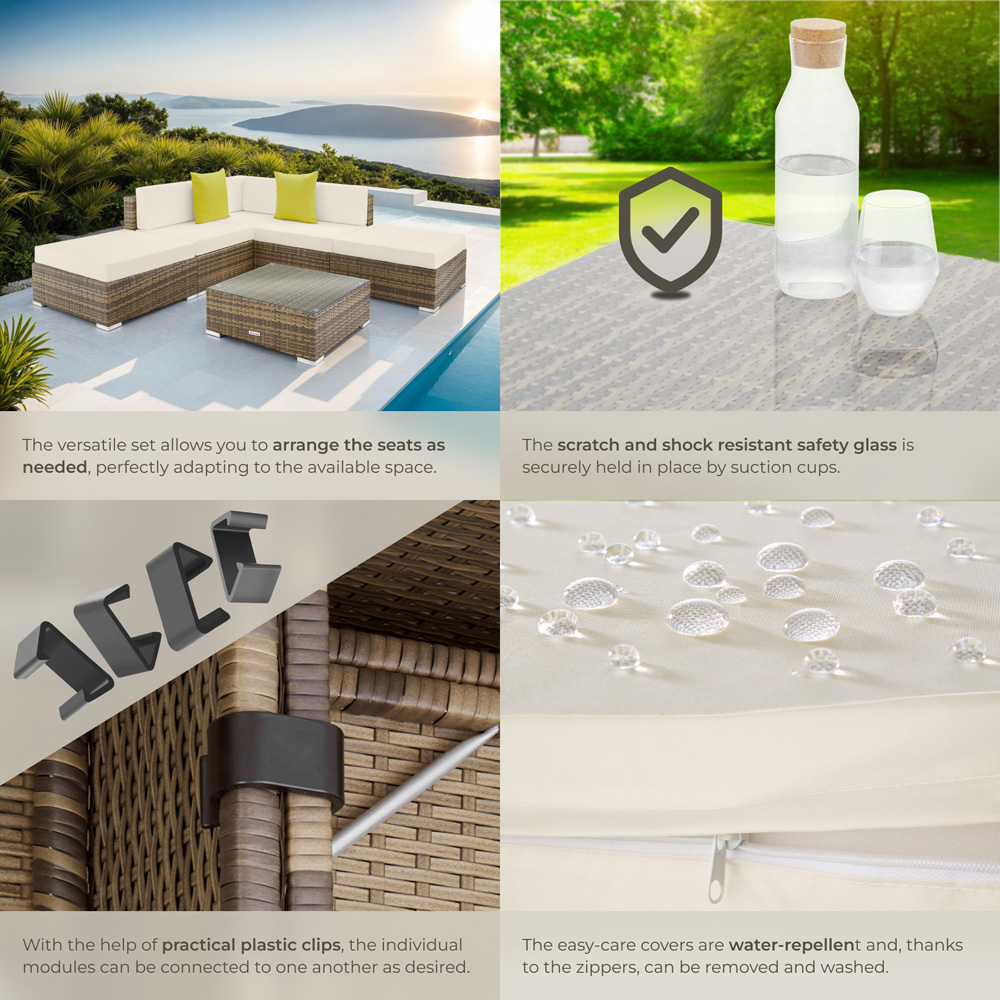 tectake Paris 5 Seater Natural Rattan Garden Corner Lounge Set Image 5