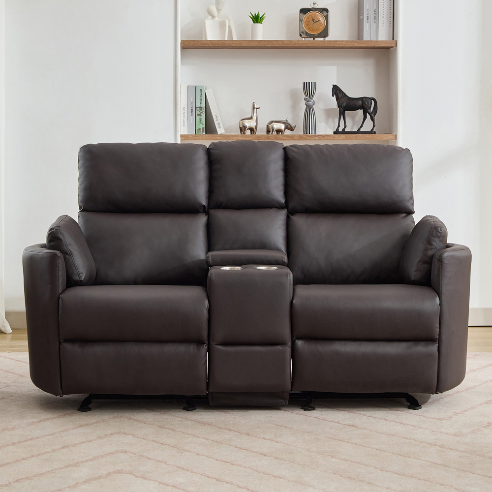 Artemis Home Hudson 2 Seater Brown Leather Rocker Manual Recliner Sofa with Centre Console Image 7