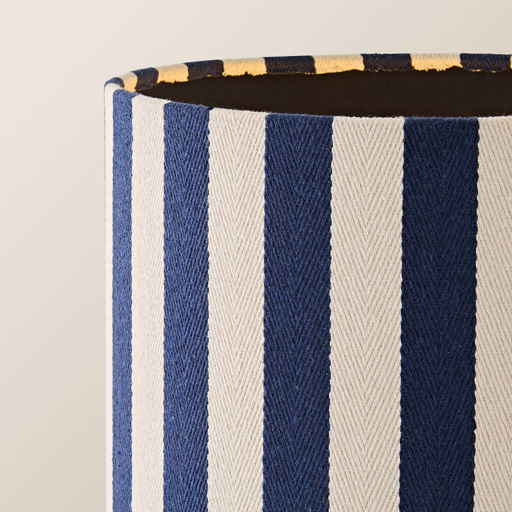 ValueLights Florence Navy Blue Pinstripe Linen LED Midi Floor Lamp with Bulb Image 3