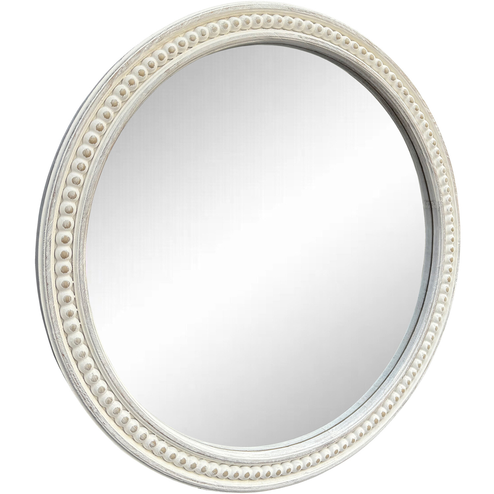 Light Washed Wood Round Beaded Mirror White Image 3