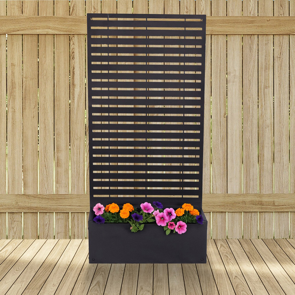Slatted Planter with Trellis Black Image 2