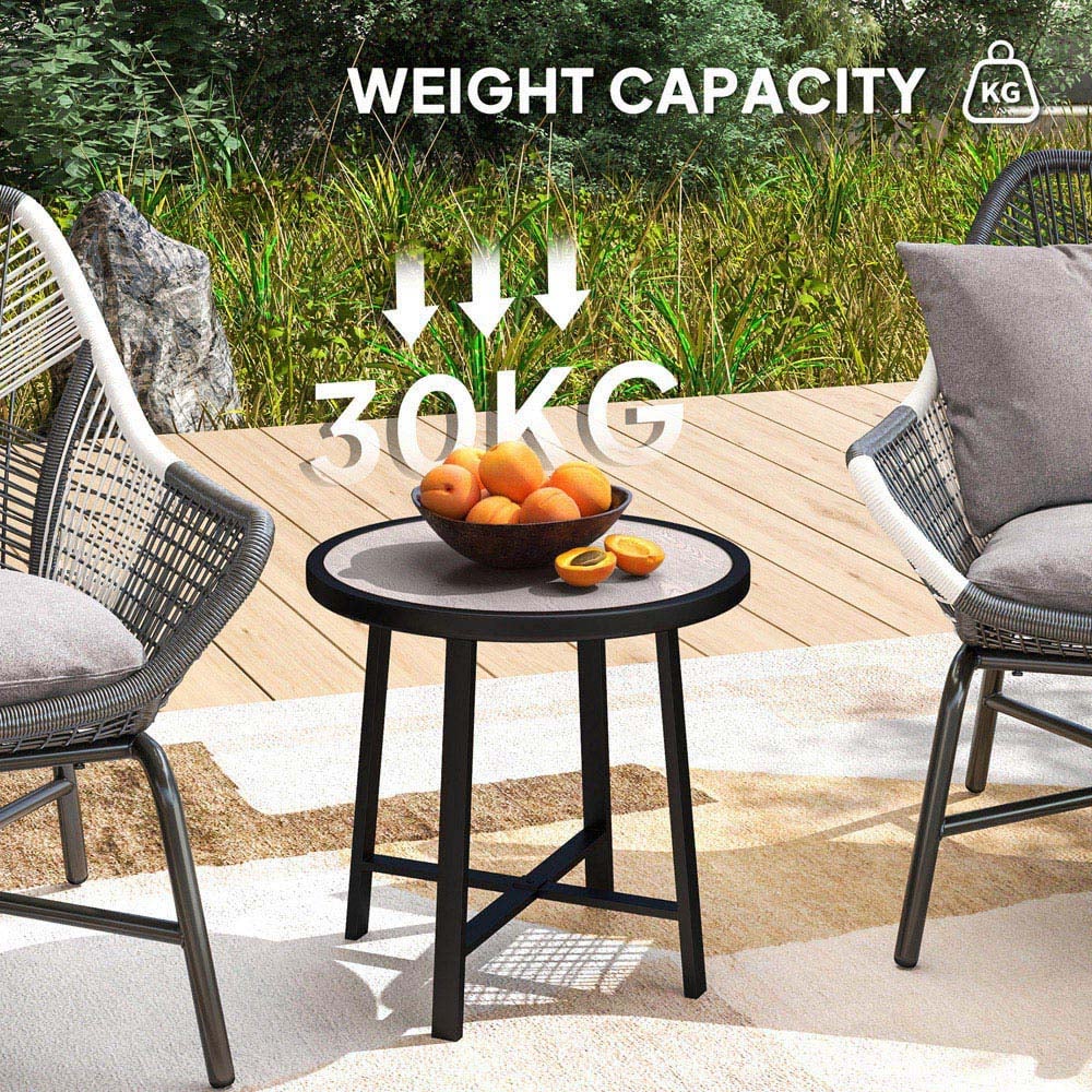 Outsunny Grey Wood Effect SPC Tabletop Round Garden Coffee Table Image 6