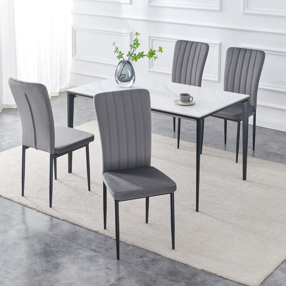 wilko Elle Set of 4 Dark Grey Velvet Effect Plush Padded Upholstered Dining Chair Image 7