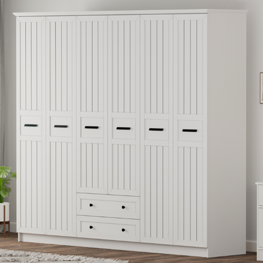 Evu VIENNA 6 Doors 2 Drawers White Wardrobe Image 1
