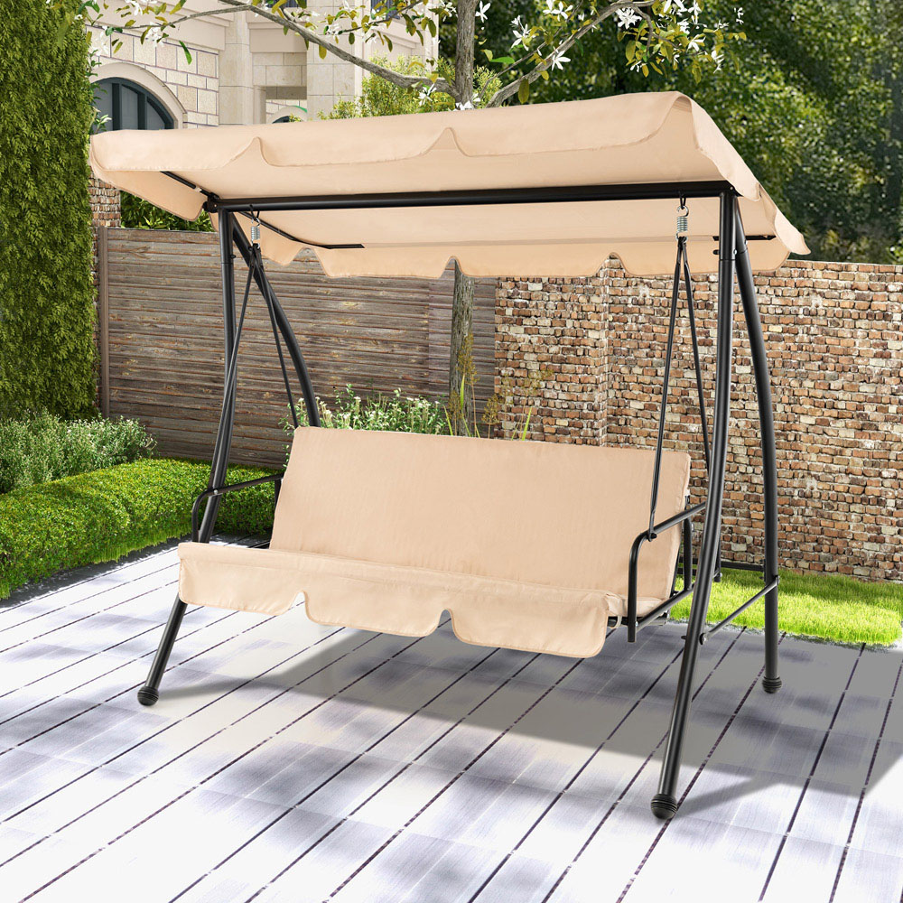 Costway 2 Seater Beige Garden Swing with Adjustable Canopy and Removable Cushion Image 3