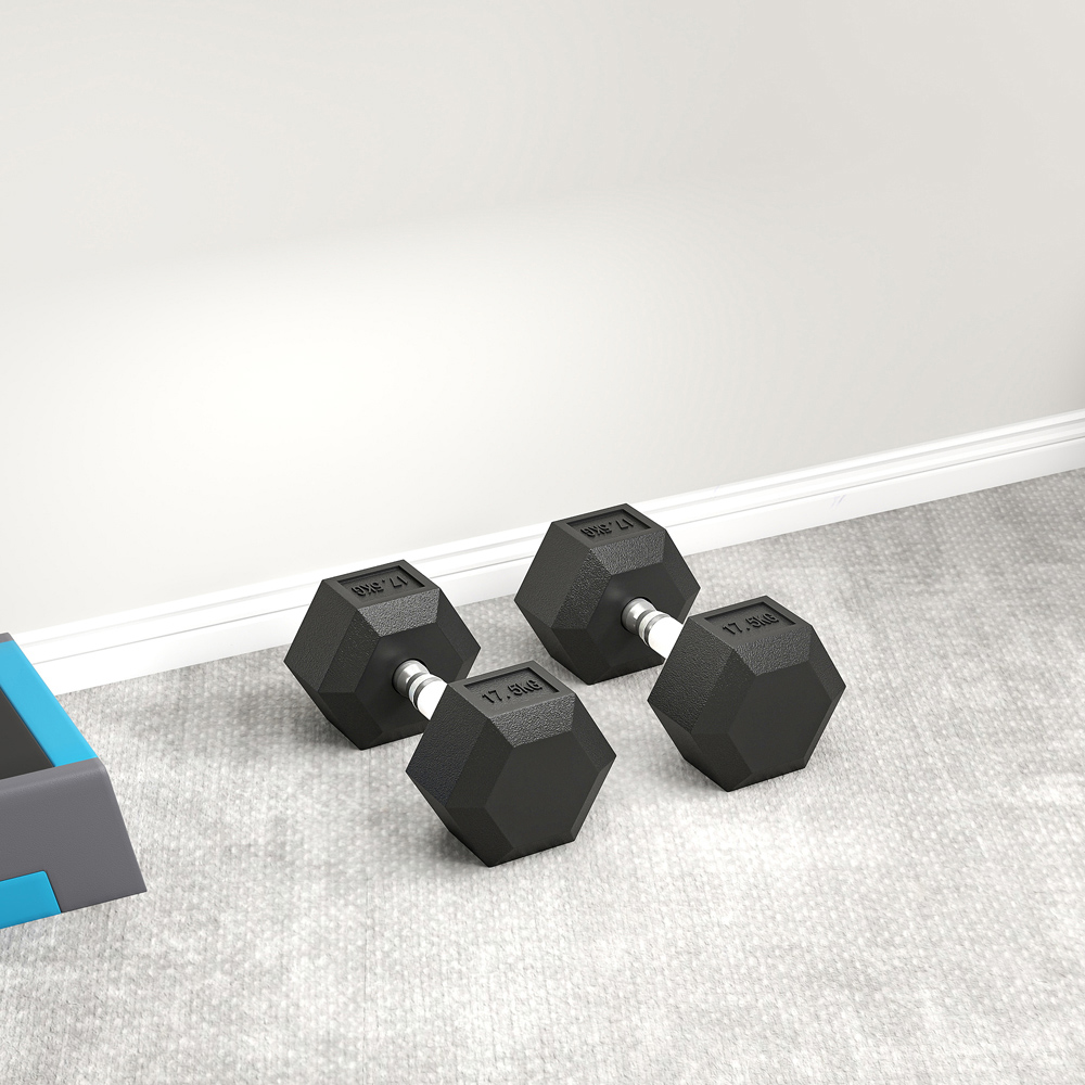 HOMCOM Black Portable Hexagonal Rubber Dumbbell Set 17.5kg 2 Pack Image 3