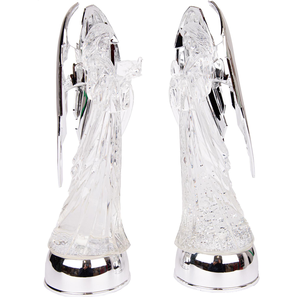Shatchi LED Light Up Angel Figure Swirling Glitter Snowglobe Christmas Decoration Image 1