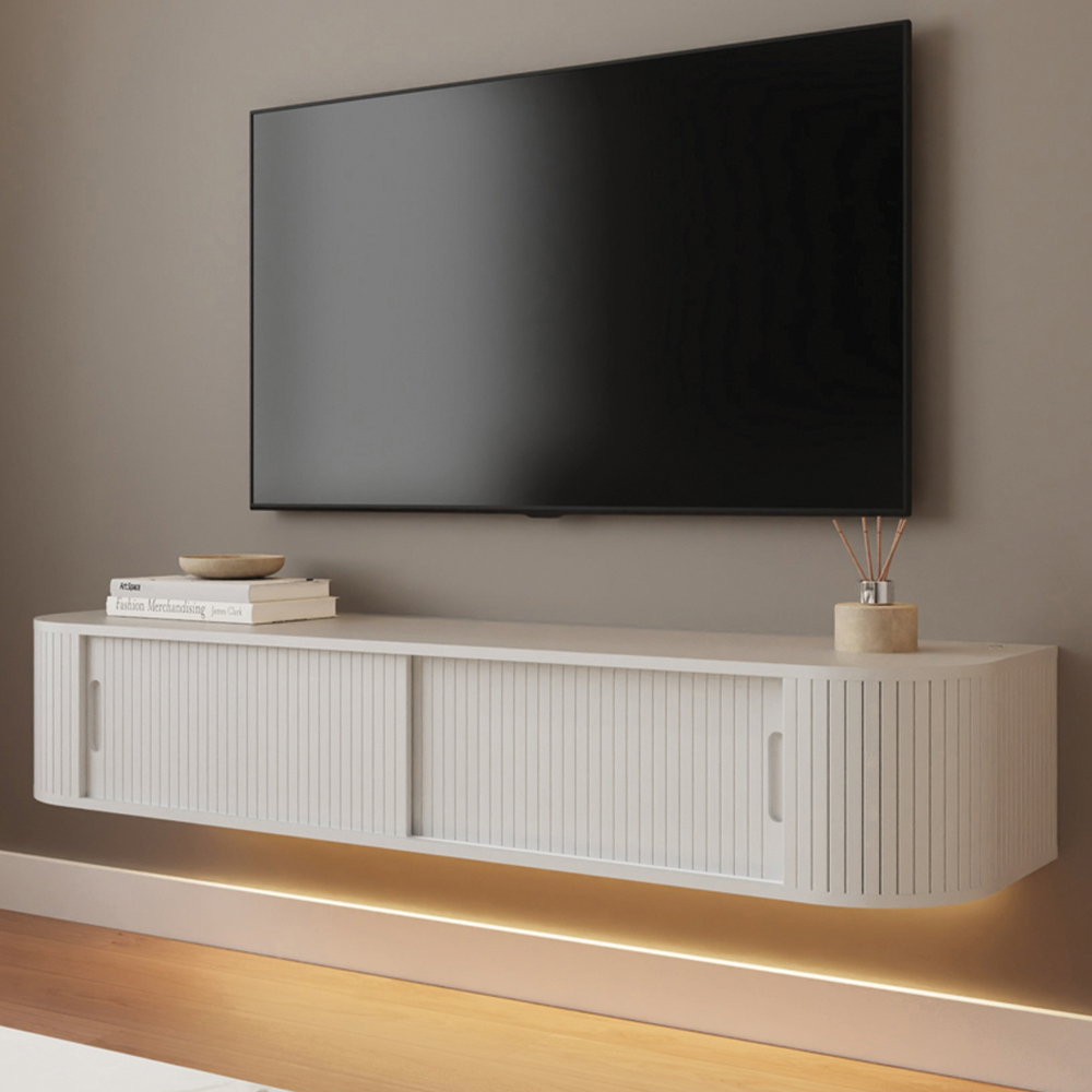 GFW Mateo 2 Sliding Door White Wall-Mounted LED TV Unit Image 1