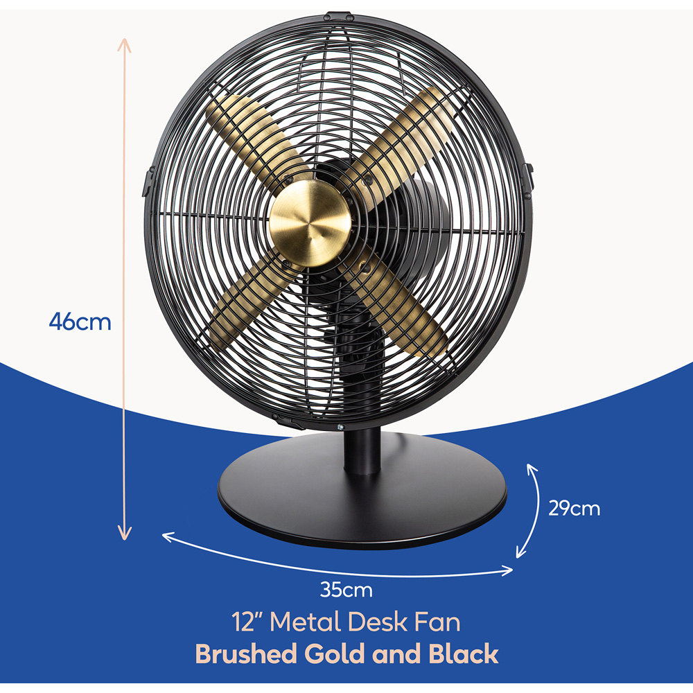 Russell Hobbs Brushed Gold and Black Metal Desk Fan 12 inch Image 9