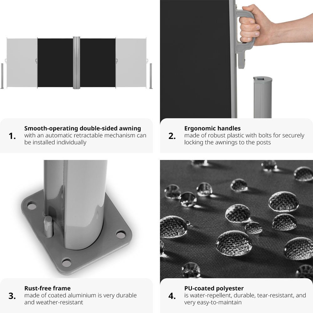 tectake Black Double Sided Retractable Side Awning 1.8 x 6m Image 4