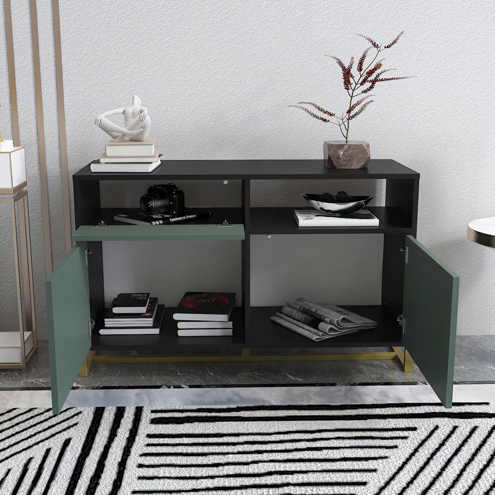 Decorotika Utopie 3 Door Singe Shelf Black and Green Modern Storage Cabinet Image 5